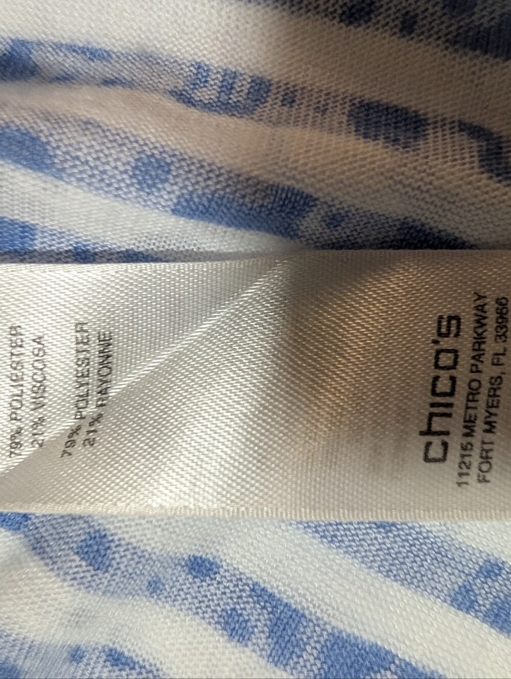 A-183 — Chico's Blue & White Striped Leaf Print Top - Picture 6 of 9